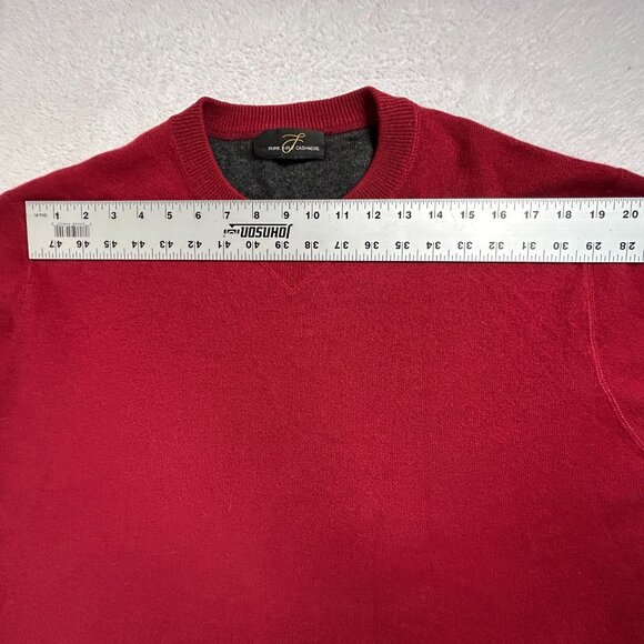 L Pure 2-Ply Cashmere Mens Crew Neck Sweater Red Long Sleeve Pullover Soft Cozy - Picture 4 of 8